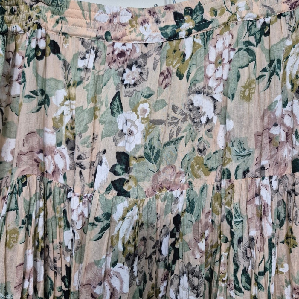 Vintage 90s Sarah Arizona Floral Cotton Gauze Tiered Maxi Skirt Pink Sage Green - Picture 4 of 5